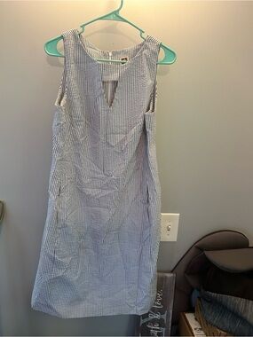 Anne Klein Blue and White Striped Keyhole Midi Dress